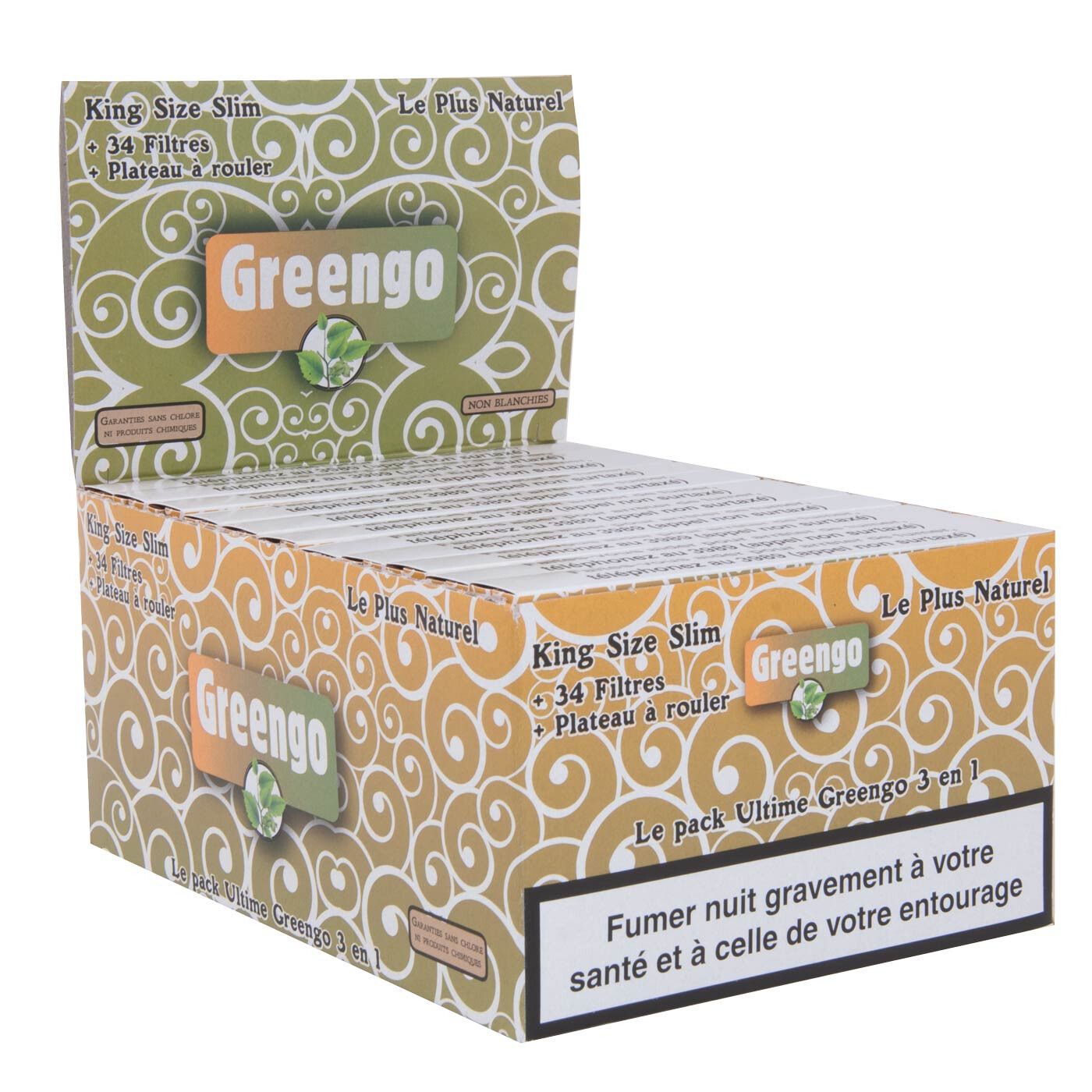 French Display Greengo Unbleached King Size Slim 3 In 1 22Pc